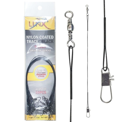LINX NYLON COARED TRACE - BLACK 6 INCH 20LB 10PCS